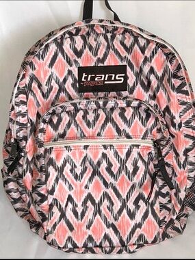 Jansport Backpack Pink and Black Pattern Adjustable Padded Straps Zipper Closure